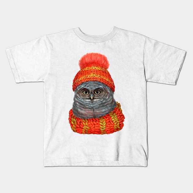 Owl in a hat and scarf. Kids T-Shirt by Magical Forest